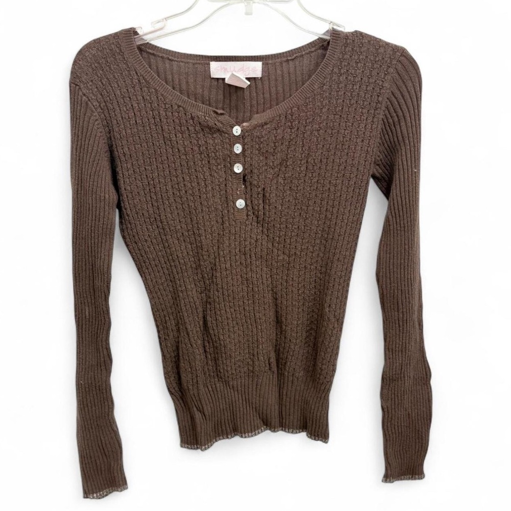 Cozy Brown Knit Button-Up Sweater